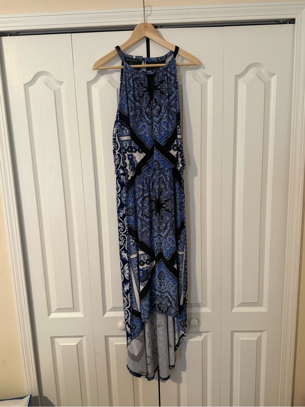INC International Concepts Blue and Black Paisley High-Low Maxi Dress